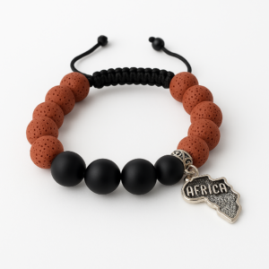 Pulseira de ágata preta e pedra vulcânica