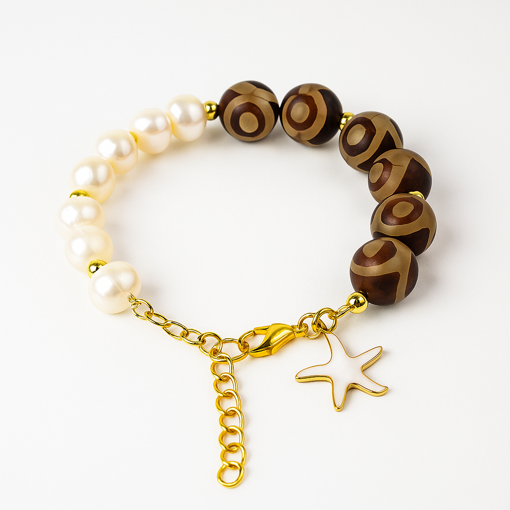 Pulseira de ágata e perolas naturais