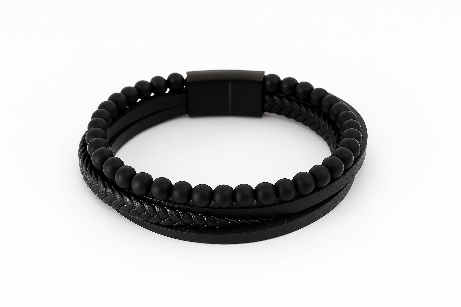 Pulseira de turmalina preta e couro